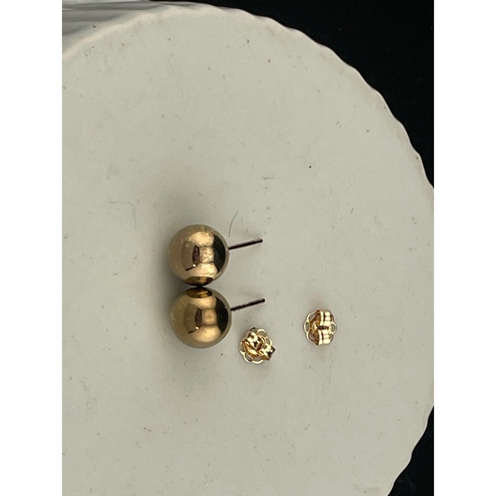 Vintage 14K Yellow Gold Ball Stud Earrings 7.8mm Minimal Sphere - Picture 7 of 14